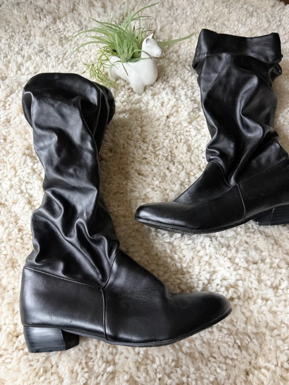 Women's cute Black Over-the-Knee Slouch Boots — Classic Low Heel slouch shaft fo
